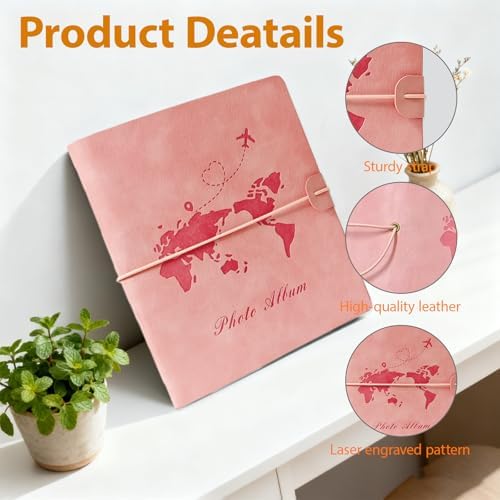 Photo Album 4x6, Leather Scrapbook Album with 50 Photos and 20 Writing Paper, DIY 6 Ring Binder Photo Album for Wedding Kids Birthday Family Travel (Pink) - Image 5
