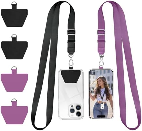 Doormoon Cell Phone Lanyard, Cellphone Lanyard Universal Adjustable Phone Neck Strap Leash Charm Phone Accessorie for Smartphone Safety Tether System, 2 Pack, Black Purple by Doormoon