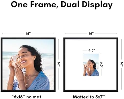 Americanflat 16x16 Picture Frame - Matted to 5x7 - Slim Molding - Black - Image 2