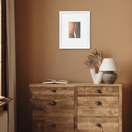 Americanflat 11x14 Picture Frame with Shatter-Resistant Glass - Use as 5x7 Frame with Mat or Display 11x14 Photo Without Mat - Signature Collection - Picture Frames for Wall Display - White - Image 4