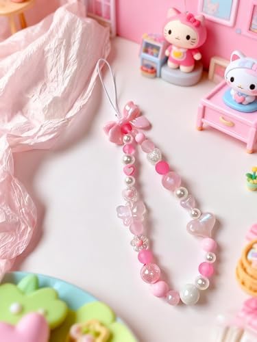 2 Pcs Phone Charm Strap Hand for iPhone Wrist Strap Camera Lanyard Pearl Beaded Cute Chain String Accessories Universal for iPhone 17 Pro Max 16 15 Samsung Women Girls Keychain Little Flower and Blue - Image 5