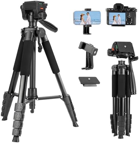 Fotopro 69'' Camera Tripod Lightweight Portable Travel Tripod for Camera and Phone with Detachable 3-Way Pan Head Phone Stand for Video Recording with Carry Bag and Cellphone Clip, Max Load 6.6lb by Fotopro