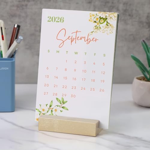UNIQOOO 3.5" Gold Birch Wood Stand for Monthly Desk Calendar, Wooden Block Base, Cardstock Holder, For Office Home Retail Reception Decor, Photo Display, 10 Pack - Image 3
