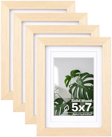 Egofine 5x7 Picture Frames Set of 4, Made of Solid Wood Covered by Plexiglass 3.5x5 and 4x6 with Mat or 5x7 without Mat, for Table Top Display and Wall Mounting Photo Frame Oak Wood by Egofine