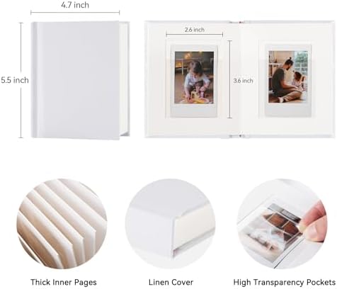 Instax Mini Photo Album with Writing Space, Linen Cover, White - Image 2