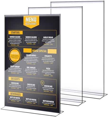 Shellwei 2 Pcs 11 x 14'' Acrylic Sign Holder Clear Acrylic Picture Frame Vertical Table Top Frame with Stand Double Sided T Shape Flyer Holder for Paper Menu Photo Restaurant Office Home by Shellwei