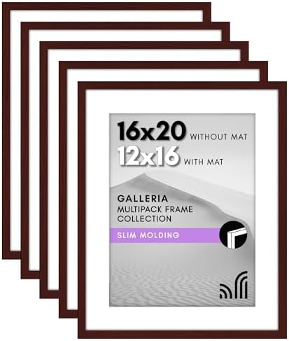 Americanflat 16x20 Poster Frame 5-Pack - Matted to 12x16 - Mahogany by Americanflat