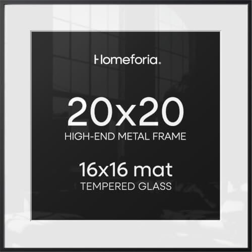 Homeforia 20x20 Black Picture Frame, High-End Metal, 16x16 Mat, Glass by Homeforia