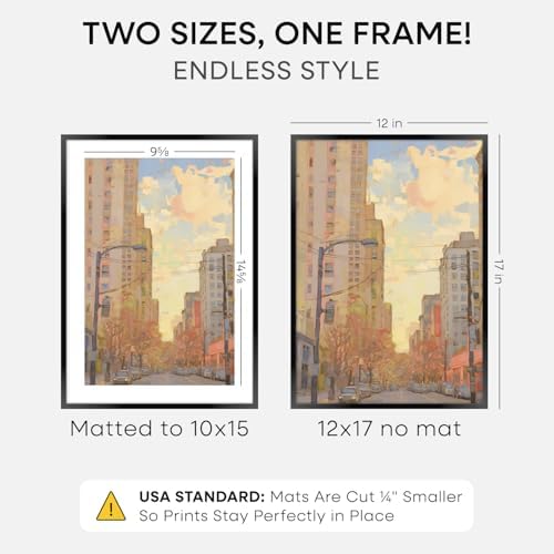 Homeforia 12x17 Black Picture Frame, High-End Metal, 10x15 Mat, Glass - Image 2
