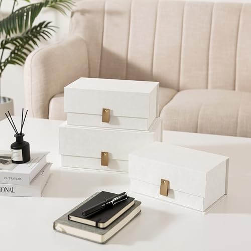 Soul & Lane - Decorative Photo Storage Boxes with Lids, Set of 3, Ivory - Image 3