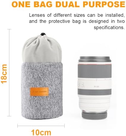 K&F CONCEPT Lens Pouch 2-in-1 Expandable Camera Lens Bag Case Compatible for Canon Lenses 75-300mm, Nikon, Sony, Pentax, Olympus Camera Lens 10 x 18cm Protective Neoprene Soft Plush for DSLR Lenses - Image 2