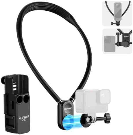 NEEWER Magnetic Neck Mount with Pocket 3 Cage, Flexible Quick Release Action Camera Neck Holder Compatible with Hero 13 12 11 Max DJI Action 5 Pro Insta360 Osmo Pocket 3 Accessory for POV, GP39 by Neewer