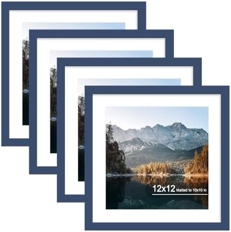 12x12 Picture Frame Set of 4 with Real Glass, Wall & Tabletop Display by SZYUU