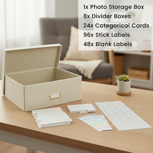 Linen Photo Storage & Keepsakes Box with Dividers for Cards & Photos - Image 3
