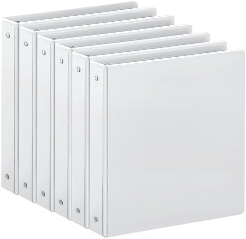 SUIN 1-inch 3 Ring Binder with 2 Pockets, Clear Customizable View Binders for US Letter Size 8.5'' x 11'', PVC Free, 1'' Binder for Office, Home, and School, White, 6 Pack by SuinOffice