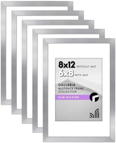Americanflat 8x12 Picture Frame 5-Pack - Matted to 6x8 - Silver by Americanflat