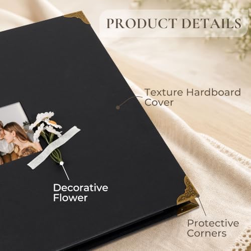 Vienrose Large 3 Ring Scrapbook Album 14.2 x 13 Inch, Textured Paper Cover DIY Photo Album with 40 Plastic Sleeves for Photos Baby Travel Wedding Anniversary Black - Image 5