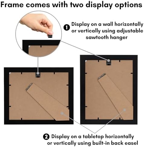 Americanflat 8x10 Picture Frame with Shatter-Resistant Glass - Set of 4 - Use as 5x7 Frame with Mat or Display 8x10 Photo Without Mat - Signature Collection - Photo Frames for Tabletop or Wall - Black - Image 6