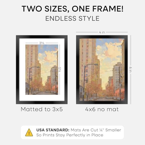 Homeforia 4x6 Black Picture Frame, High-End Metal, 3x5 Mat, Glass - Image 3