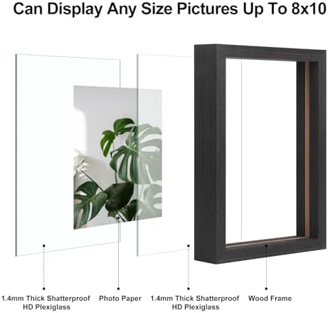 Egofine 8x10 Floating Frames Set of 2, Double Plexiglass Picture Frame, Made of Solid Wood Display Any Size Photo up to 8x10, Wall Mount or Tabletop Standing, Faded Black - Image 3