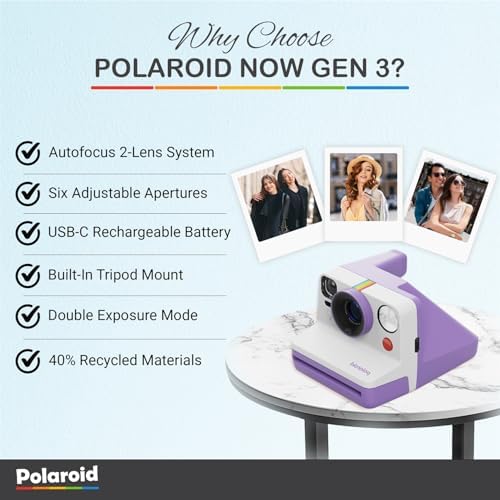 Polaroid Now Generation 3 I-Type Instant Camera (Purple) Bundle with Color I-Type Film (8 Exposures), Hard Protective Case, and Wrist Strap - Image 3