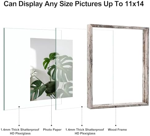 Egofine Distressed White 11x14 Floating Frames Set of 2, Double Plexiglass Picture Frame, Made of Solid Wood Display Any Size Photo up to 11x14, Wall Mount or Tabletop - Image 3