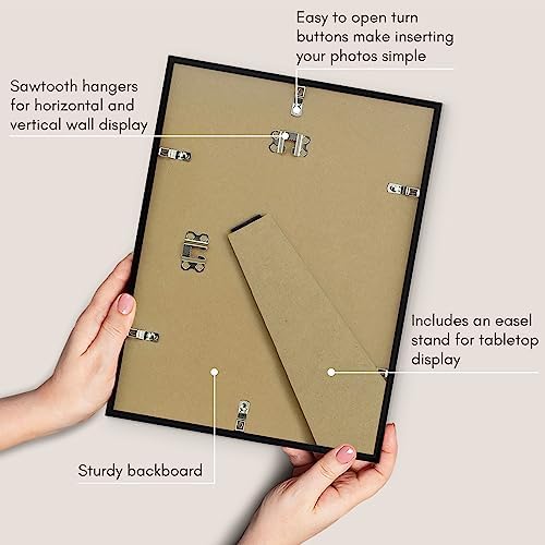 Americanflat 9x12 Picture Frame with Shatter-Resistant Glass - Use as 6x8 Frame with Mat or Display 9x12 Photo Without Mat - Streamline Collection - Picture Frames for Tabletop and Wall - Black - Image 6