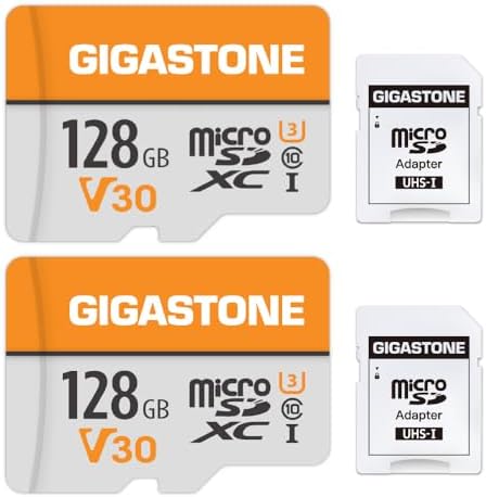 GIGASTONE 128GB Micro SD Card 2-Pack, A1 V30 4K Video Recording, Compatible with Security Camera, Dash cam, Drone, 95MB/s MicroSDXC Memory Card UHS-I Class 10, with 2 SD Adapter by Gigastone