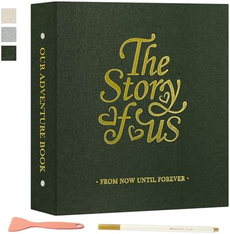 Lanpn Couples Scrapbook Photo Album - The Story of Us, Linen Wedding Anniversary Self Adheisve Picture Book holds 4x6 5x7 A5 Photo for Love Newlywed Valentine's Day (Large 40 Sheets/80 Pages, Green) by Lanpn