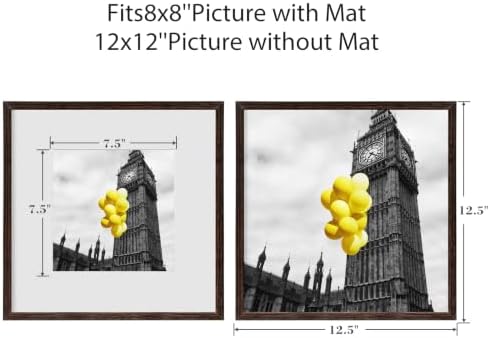12x12 Picture Frame Set of 6, Display Pictures 8x8 with Mat or 12x12 Without Mat, Tabletop Display and Wall Hanging Photo Frame, Gallery Wall Frame Set, Brown - Image 2