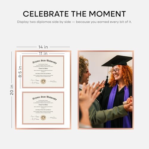 Homeforia 14x20 Rose Diploma Frame, High-End Metal, 8.5x11 Mat, Glass - Image 2