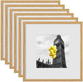 12x12 Picture Frame Set of 6, Display Pictures 8x8 with Mat or 12x12 Without Mat, Tabletop Display and Wall Hanging Photo Frame, Gallery Wall Frame Set, Honey Oak by BSRHOME