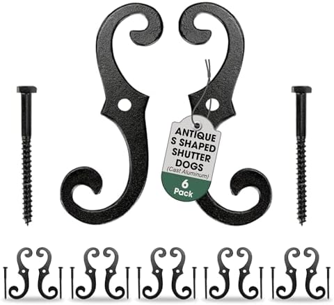 Renovators Supply Manufacturing Decorative S Style Window Shutter Dogs, Cast Aluminum, Rust Resistant Powder Coated, Includes Mounting Screws, 6.5 Inches, Pack of 6 Pairs by RenovatorsSupplyManufacturing