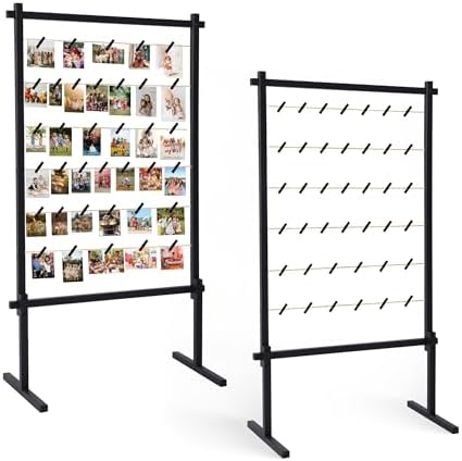 Collage Picture Frame,Photo Display Board with Clips,Wood Pictures Photos Frames With Stand for Wedding Graduation Party Birthday Greeting Letter Christmas Cards Holder Organizer,2PCS,53",Black by PHOENANCEE