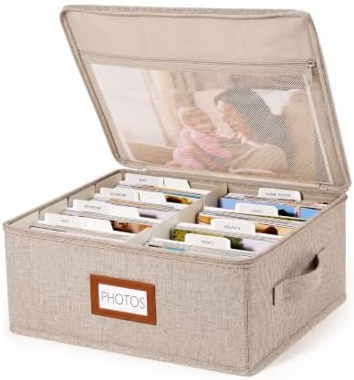 Photo Storage Box, 2000 4x6 Photo Organizer with 8 Dividers, Brown by Vosturdy