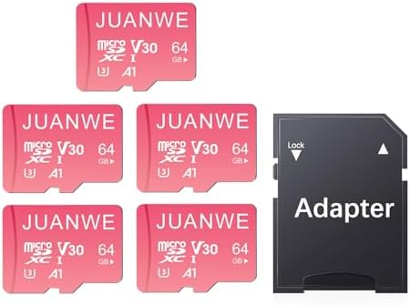 JUANWE 64GB Micro SD Card 5 Pack with SD Adapter 64GB SD Card Memory Card Class 10 microSDXC V30 4K Video Recording U3 A1 TF Card for Dash Cam, Camera, Phone by JUANWE