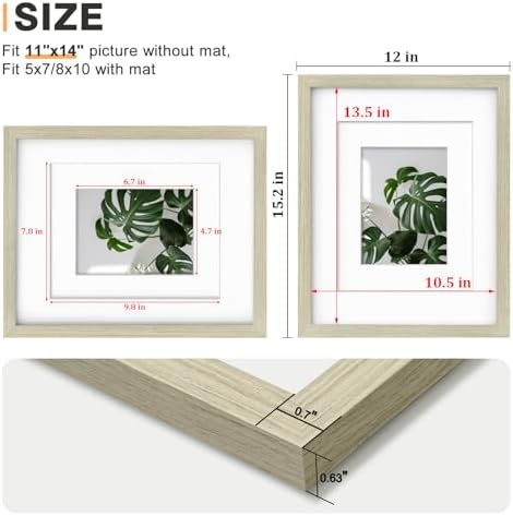 Egofine 11x14 Picture Frames Set of 4, Made of Solid Wood Covered by Plexiglass 5x7 and 8x10 with Mat or 11x14 without Mat, for Table Top Display and Wall Mounting Photo Frame Distressed Wood Grain - Image 3