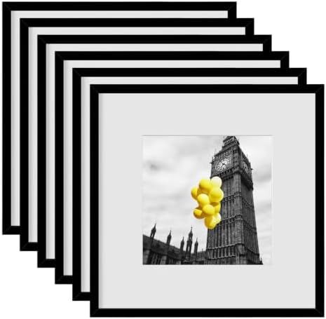 12x12 Picture Frame Set of 6, Display Pictures 8x8 with Mat or 12x12 Without Mat, Tabletop Display and Wall Hanging Photo Frame, Gallery Wall Frame Set, Black by BSRHOME