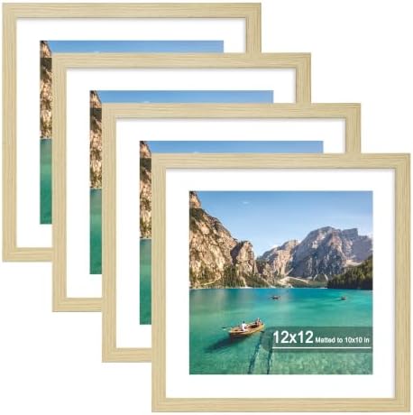 12x12 Picture Frame Set of 4 with Real Glass, Wall & Tabletop Display by SZYUU