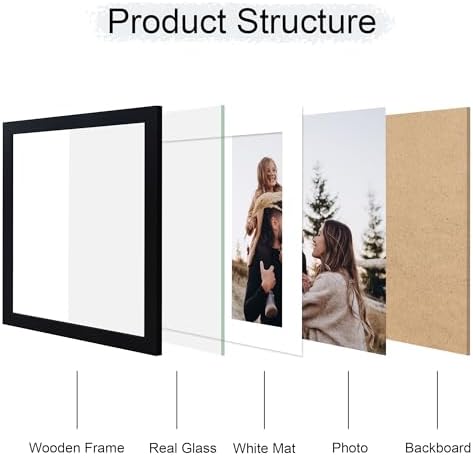 12x12 Picture Frame Set of 2, 12 x 12 Wood Photo Frames with Mat for 10x10 or 30x30cm Diamond Art Painting, Wooden Frame with Real Glass Cover for Wall and Tabletop Display,Black - Image 3