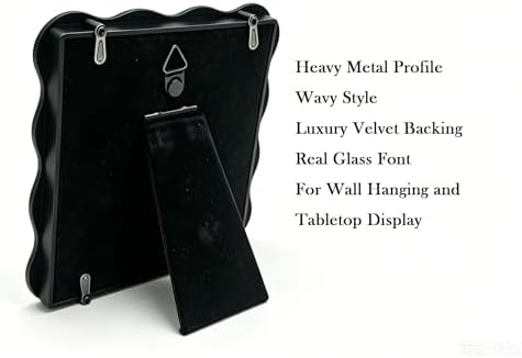 High-End Black 4x4'' Square Zinc Alloy Picture Frames,with Acid Free Mat for 3x3'',Unique Wave Design,with Premuim Soft Velvet & Backing for Tabletop or Home Decor - Image 7