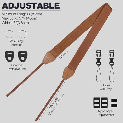 Universal Camera Strap - Camera Neck Strap, Adjustable Shoulder Straps Compatible with Canon, Fujifilm, Nikon, Olympus, Panasonic and other SLR and mirrorless cameras - Brown - Image 4
