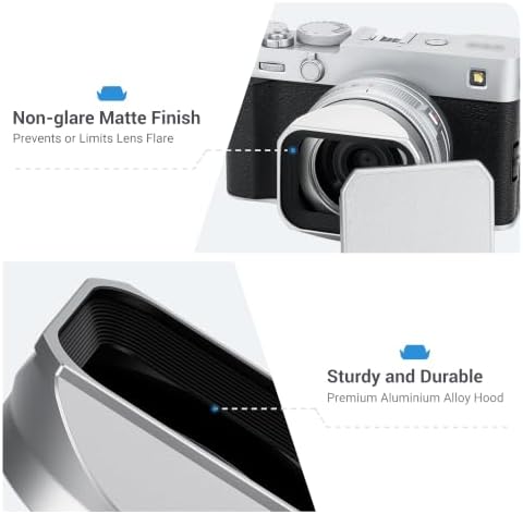JJC LH-XF27 Metal Lens Hood Shade for Fuji XF 23mm f2.8 Lens on X-E5,Silver - Image 2
