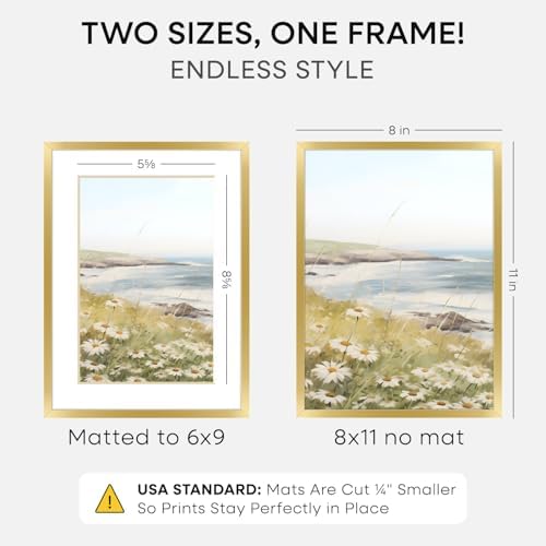 Homeforia 8x11 Gold Picture Frame, High-End Metal, 6x9 Mat, Glass - Image 2