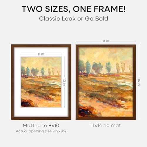 Homeforia 11x14 Brown Oak Picture Frame, High-End Wood, 8x10 Mat, Glass - Image 2