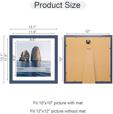 12x12 Picture Frame Set of 2, 12 x 12 Wood Photo Frames with Mat for 10x10 or 30x30cm Diamond Art Painting, Wooden Frame with Real Glass Cover for Wall and Tabletop Display,Blue - Image 5