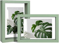 Egofine 4x6 Floating Frames Set of 2, Double Plexiglass Picture Frame, Made of Solid Wood Display Any Size Photo up to 4x6, Wall Mount or Tabletop Standing, Green by Egofine