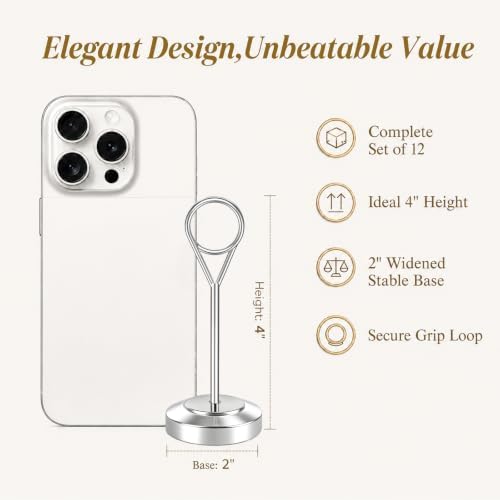 Radezon 12 Pcs Silver Table Number Holders, 4 Inch Tall Place Card Holders for Table, Sturdy Photo Picture Holders with Anti-Tip Base for Wedding Reception, Party, and Event Centerpiece - Image 2