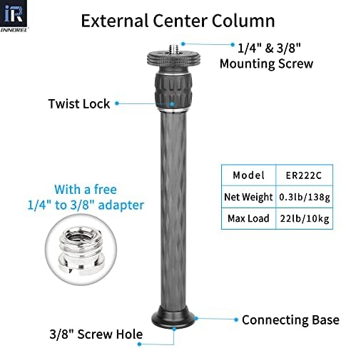 INNOREL ER222C Universal Carbon Fiber Tripod Center Column Extension Pole Extender - Two-Section Mid-Column Extension Rod Pole for Monopod DSLR Camera - 22.2mm Max Tube - Image 2