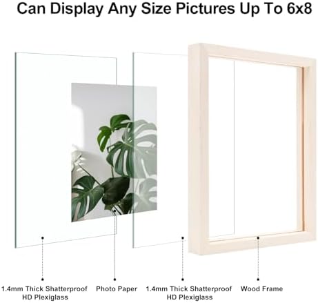Egofine 6x8 Floating Frames Set of 2, Double Plexiglass Picture Frame, Made of Solid Wood Display Any Size Photo up to 6x8, Wall Mount or Tabletop Standing, Beige - Image 3